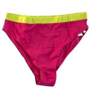 Andie Swim Banded High Waisted Cheeky Bikini Bottom‎ Size S Neon Pink Vacation